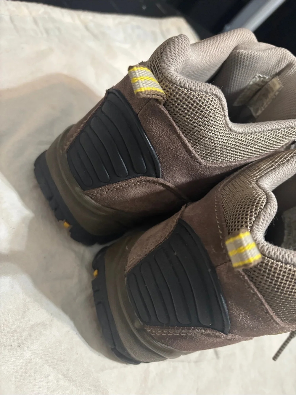 Men's Taupe Suede Hiking Boots with Yellow Trim